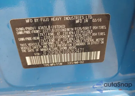 2016 Subaru Crosstrek 2.0I Premium z USA, uszkodzony, nr VIN JF2GPADC1G8263471